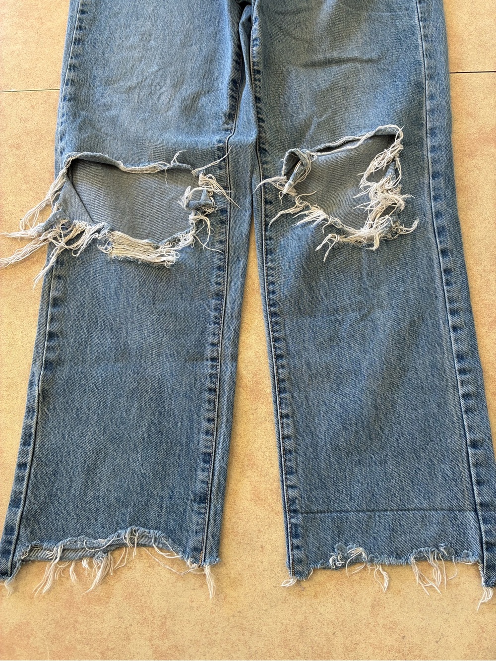 Garage Distressed High Rise Blue Denim Jeans - Classic Ripped Style - Picture 5 of 14